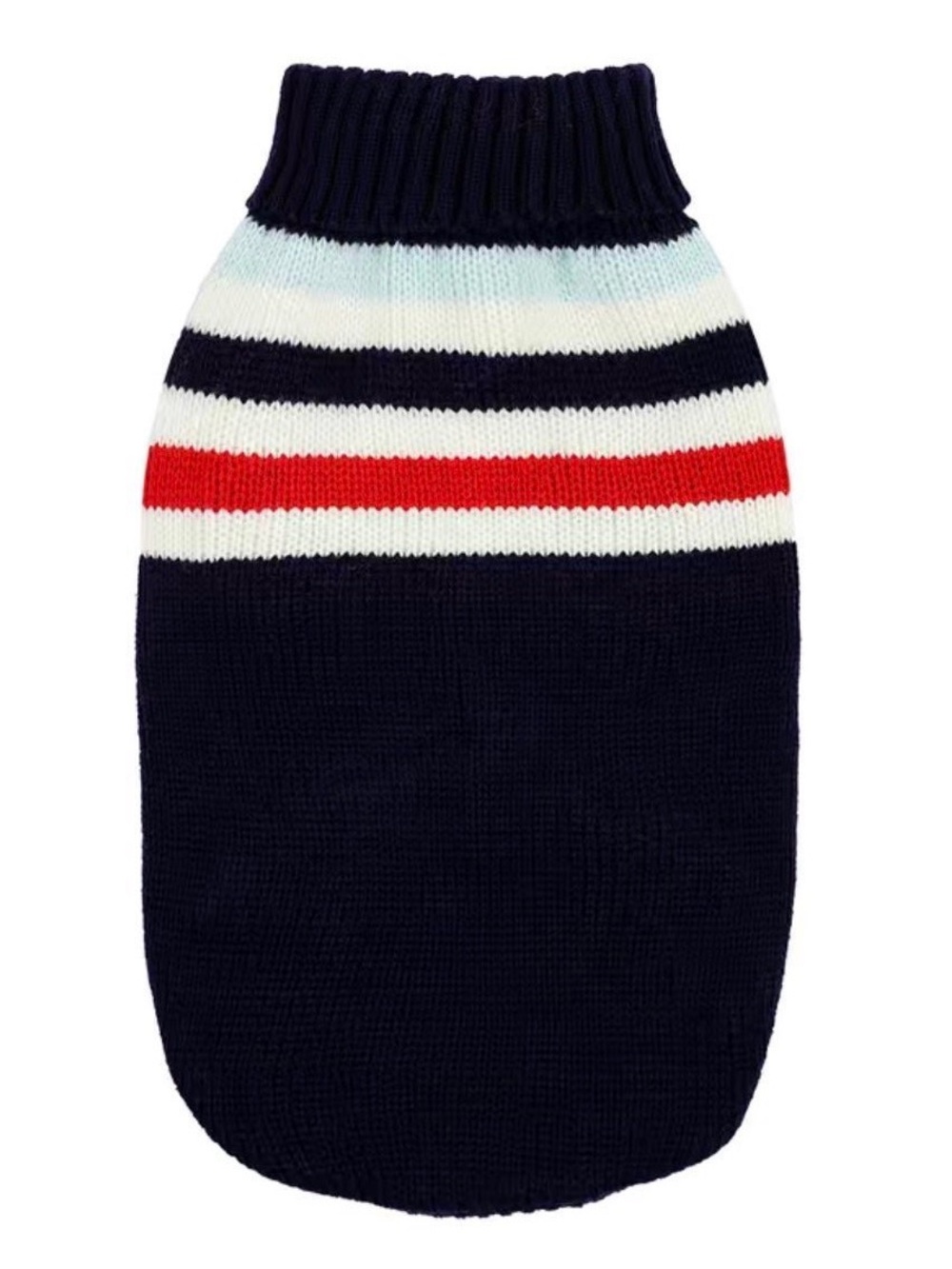 Navy Stripe Knit Dog Sweater with Red Accent